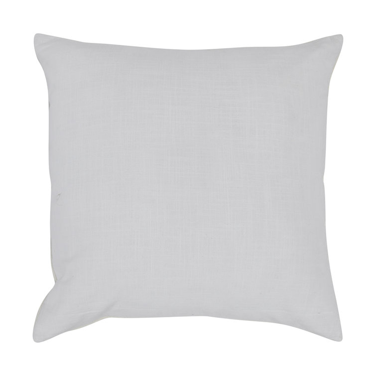 Ivory and Blue 26" Square Linen Cotton Leather Throw Pillow