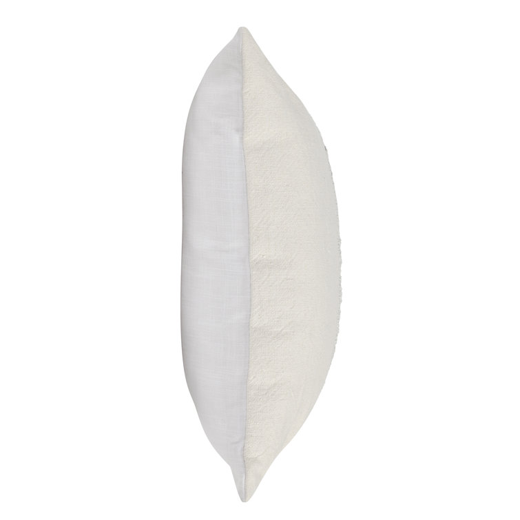 Ivory and Blue 26" Square Linen Cotton Leather Throw Pillow