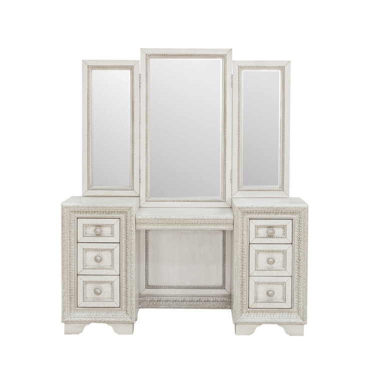 Cream Traditional Vanity with Mirror and Bench