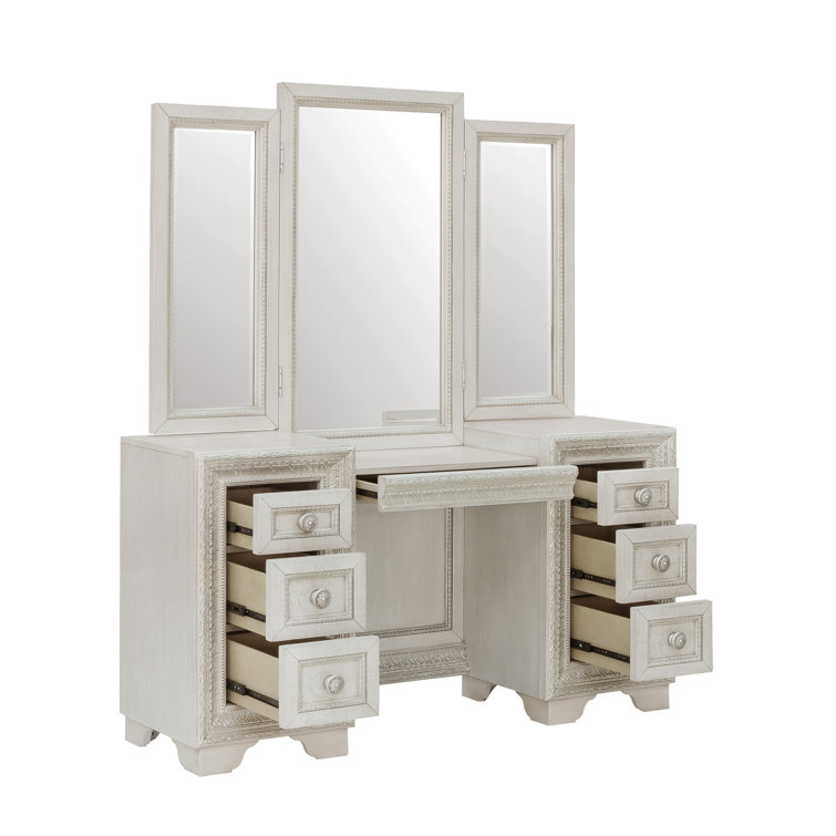 Cream Traditional Vanity with Mirror and Bench