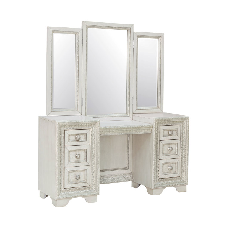 Cream Traditional Vanity with Mirror and Bench