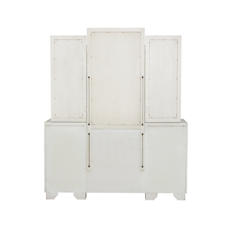 Cream Traditional Vanity with Mirror and Bench