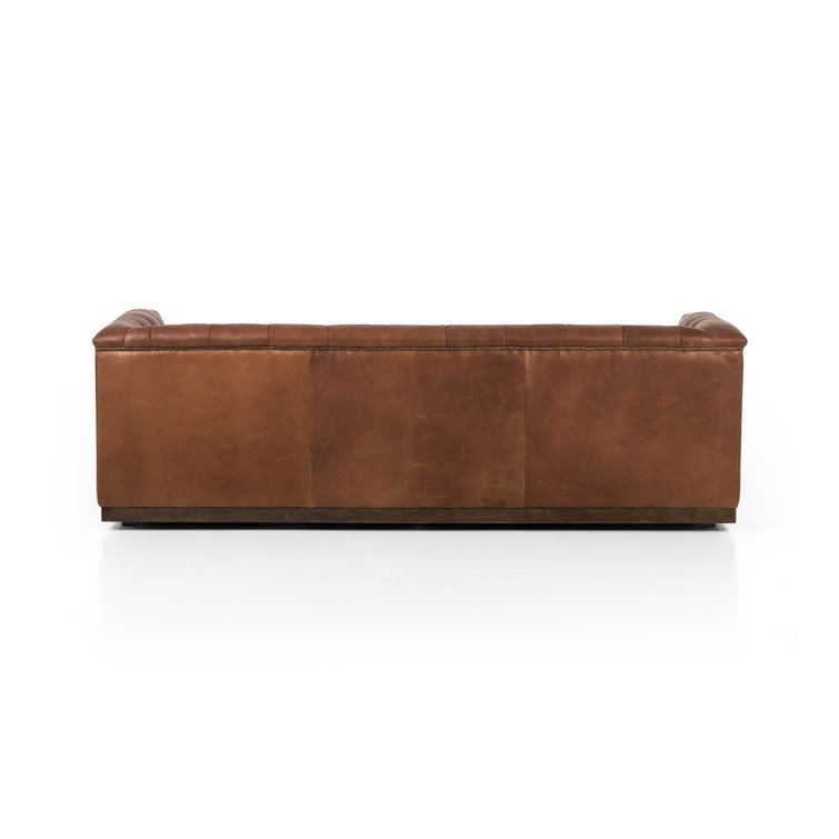Warm Brown Tufted Leather Sofa with Nailhead Trim