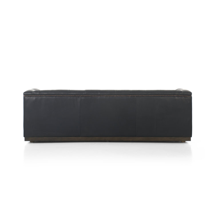 Heirloom Black Solid Leather Tufted Sofa with Nailhead Accents