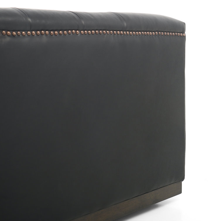 Heirloom Black Solid Leather Tufted Sofa with Nailhead Accents