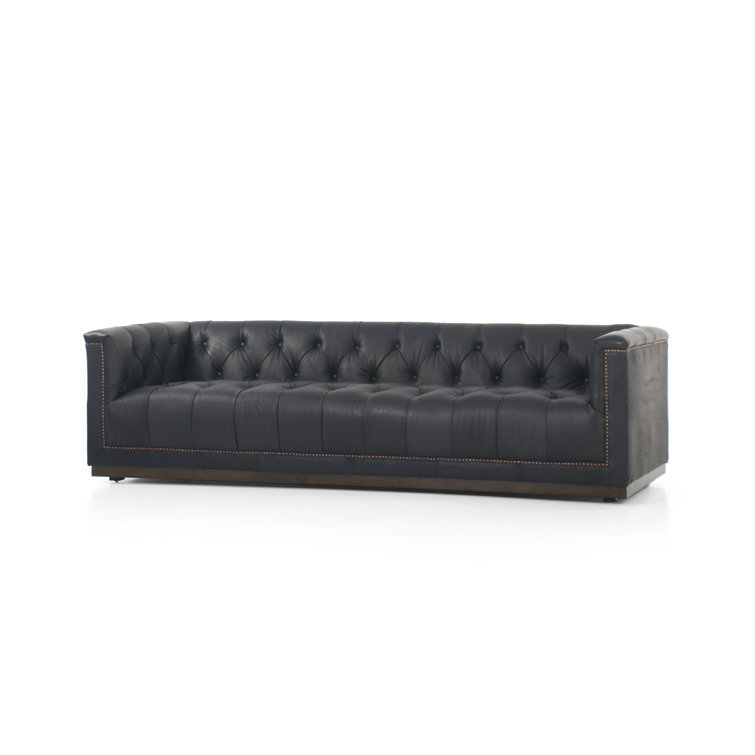 Heirloom Black Tufted Leather Sofa with Nailhead Trim