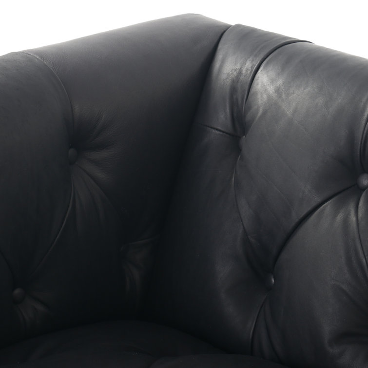 Heirloom Black Tufted Leather Sofa with Nailhead Trim