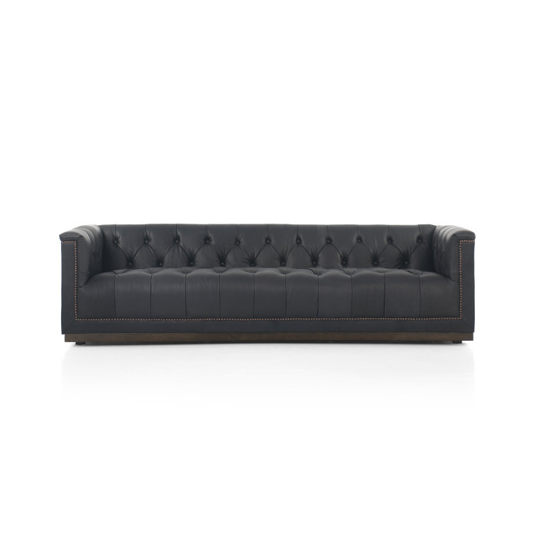 Heirloom Black Tufted Leather Sofa with Nailhead Trim