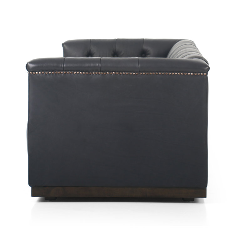 Heirloom Black Tufted Leather Sofa with Nailhead Trim