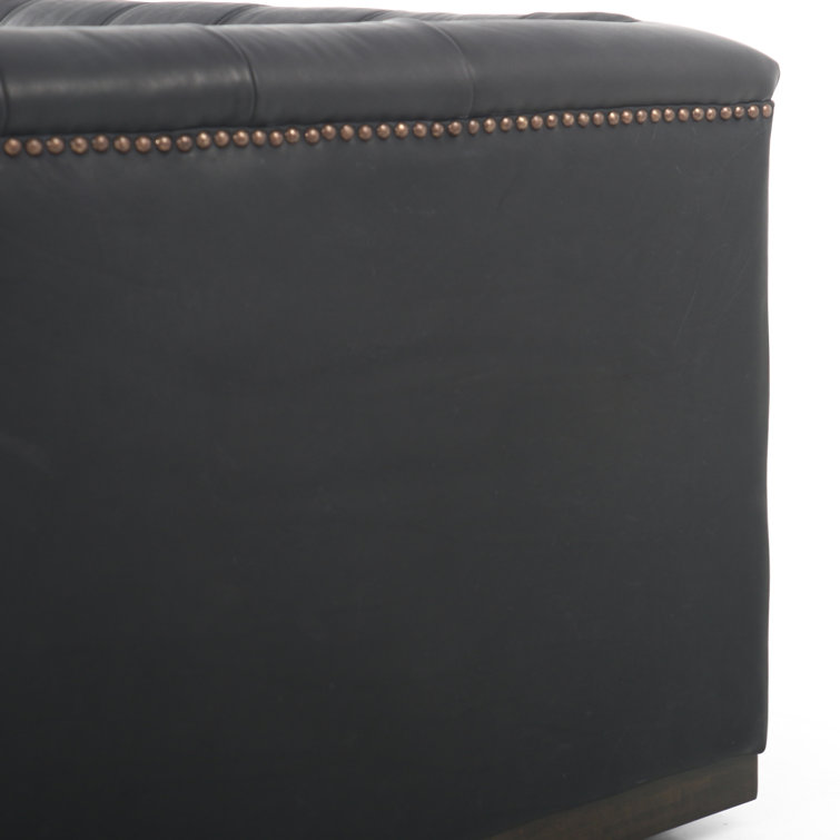 Heirloom Black Tufted Leather Sofa with Nailhead Trim