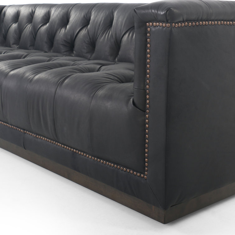 Heirloom Black Tufted Leather Sofa with Nailhead Trim