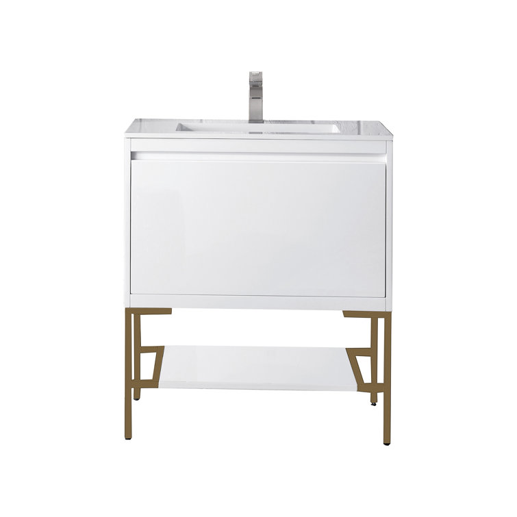 Milan 32" Modern Grey Glossy Single Vanity with White Top