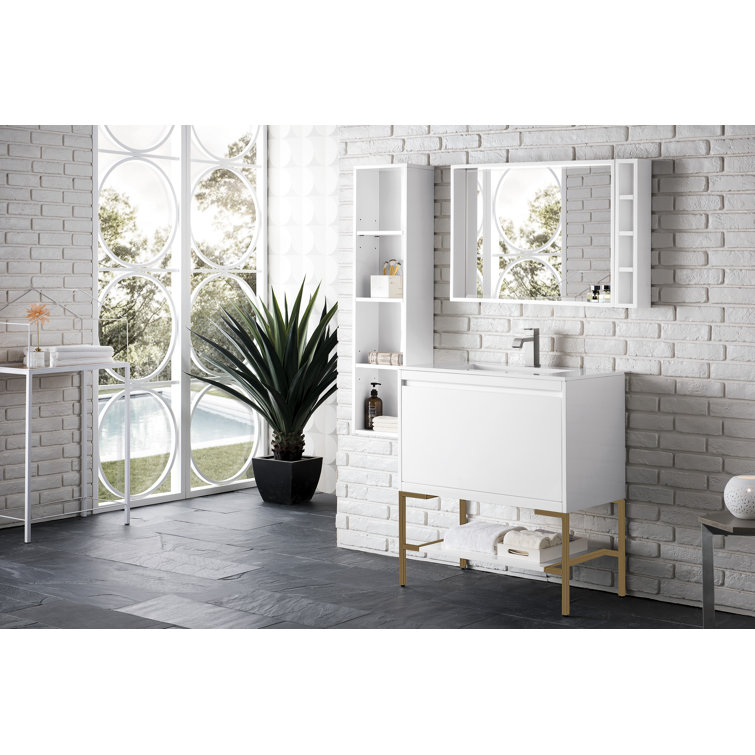 Milan 32" Modern Grey Glossy Single Vanity with White Top