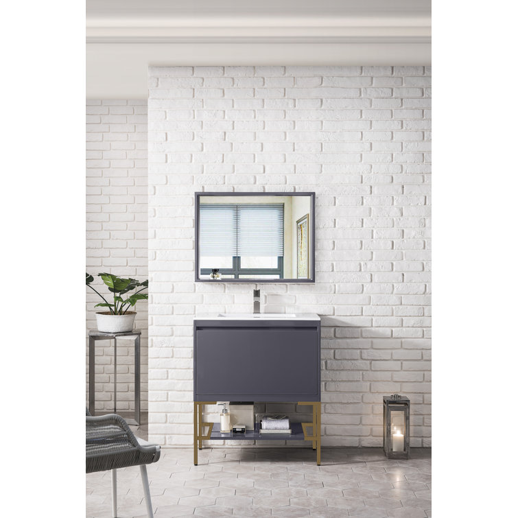 Milan 32" Modern Grey Glossy Single Vanity with White Top