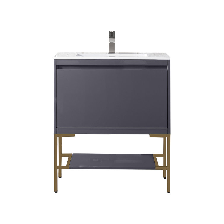 Milan 32" Modern Grey Glossy Single Vanity with White Top