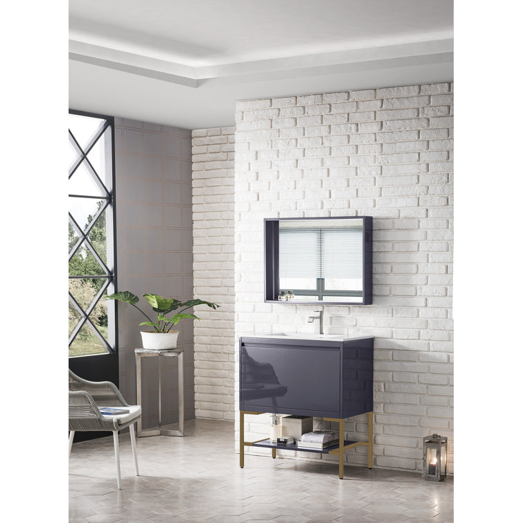 Milan 32" Modern Grey Glossy Single Vanity with White Top