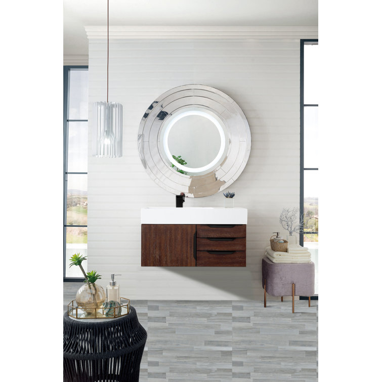 Glossy White Solid Wood Wall-Mount Single Vanity with Matte Black Hardware