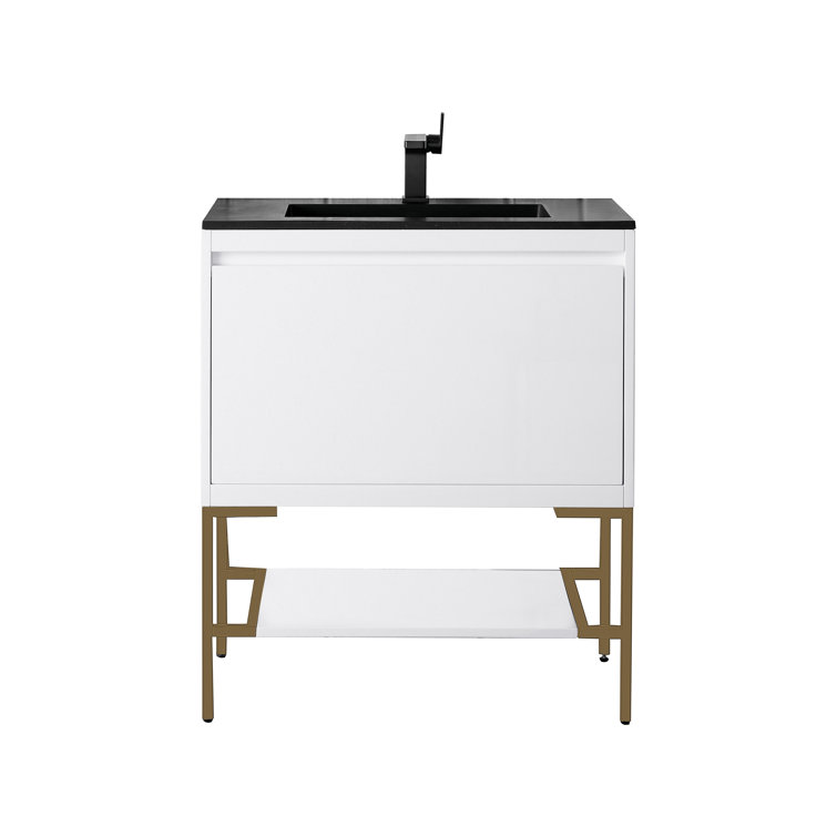 Milan 32" Modern Grey Glossy Single Vanity with White Top