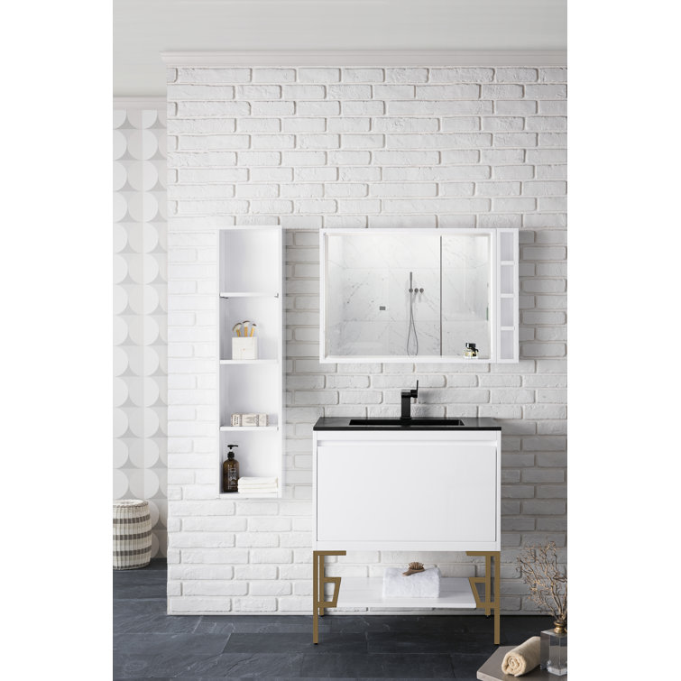 Milan 32" Modern Grey Glossy Single Vanity with White Top