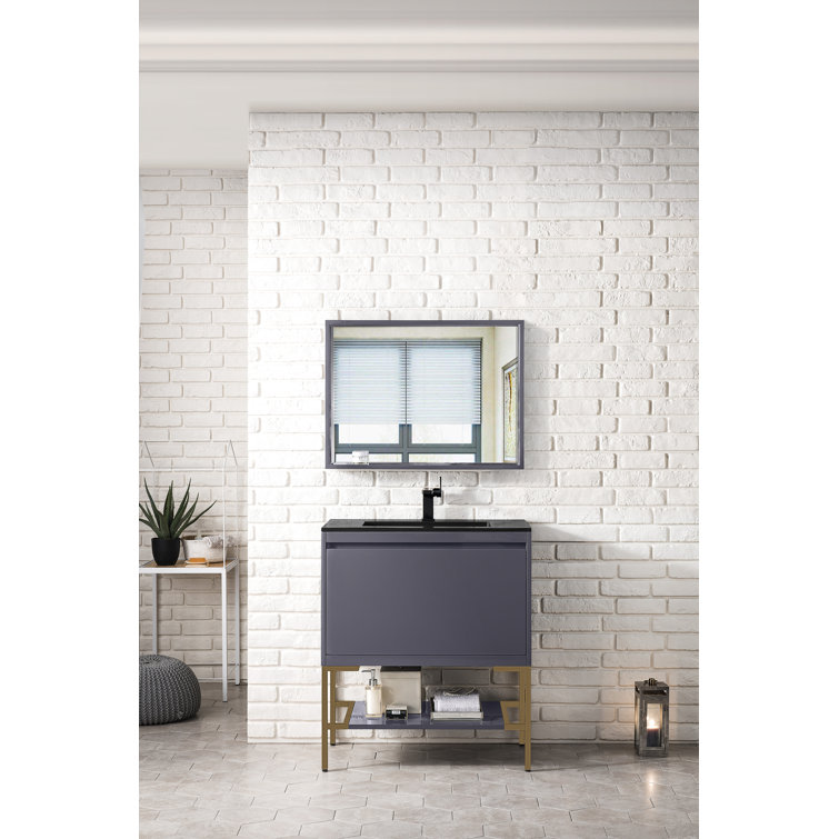 Milan 32" Modern Grey Glossy Single Vanity with White Top