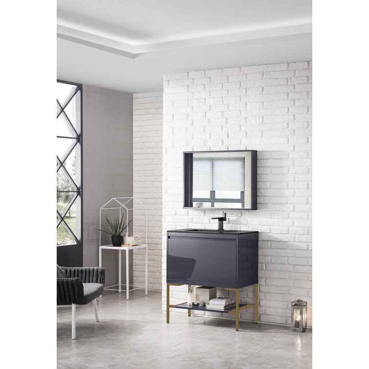 Milan 32" Modern Grey Glossy Single Vanity with White Top