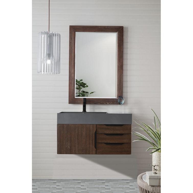Glossy White Solid Wood Wall-Mount Single Vanity with Matte Black Hardware