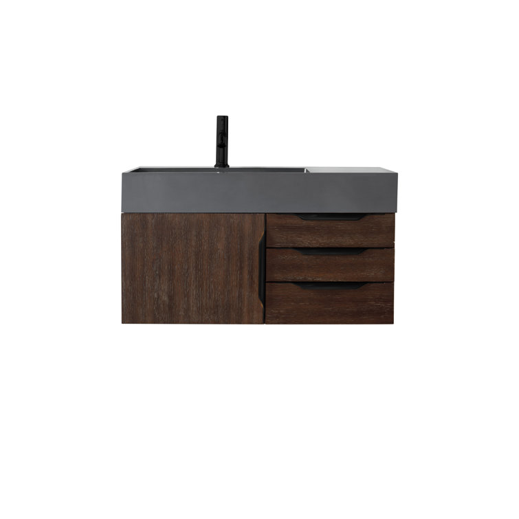 Glossy White Solid Wood Wall-Mount Single Vanity with Matte Black Hardware