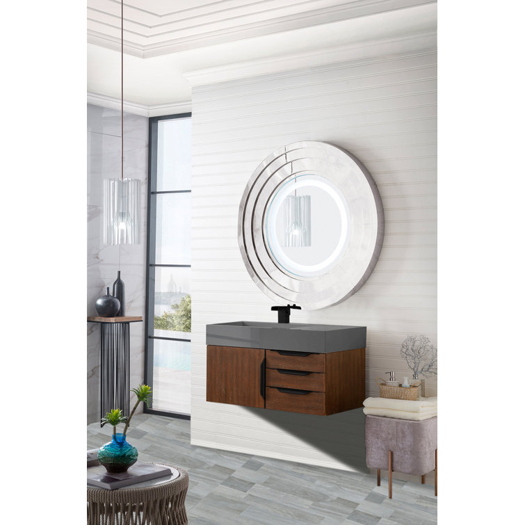 Glossy White Solid Wood Wall-Mount Single Vanity with Matte Black Hardware