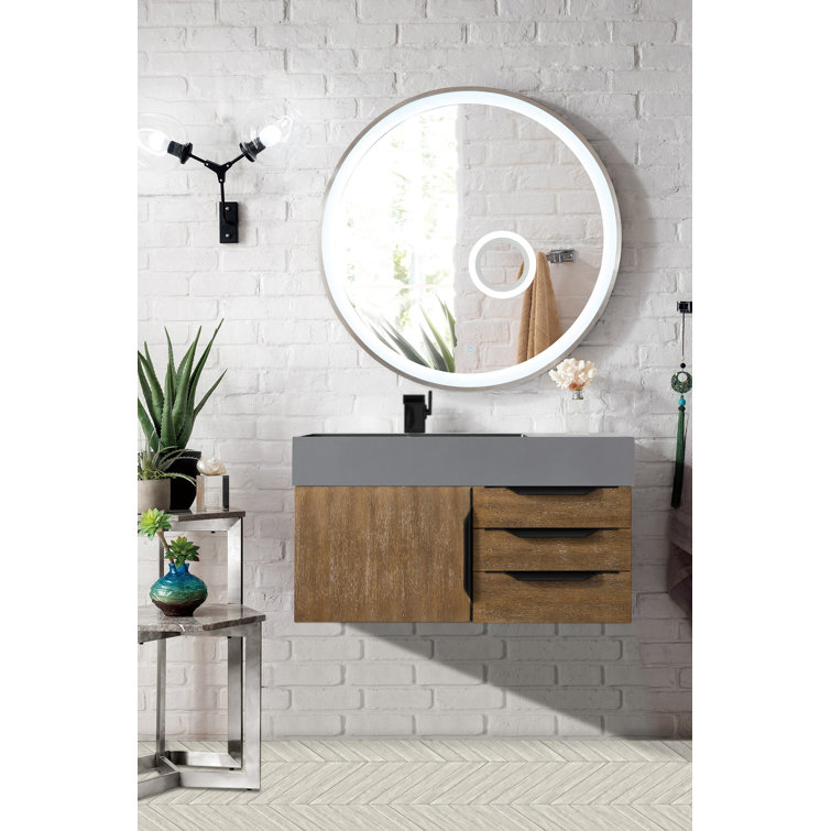 Glossy White Solid Wood Wall-Mount Single Vanity with Matte Black Hardware