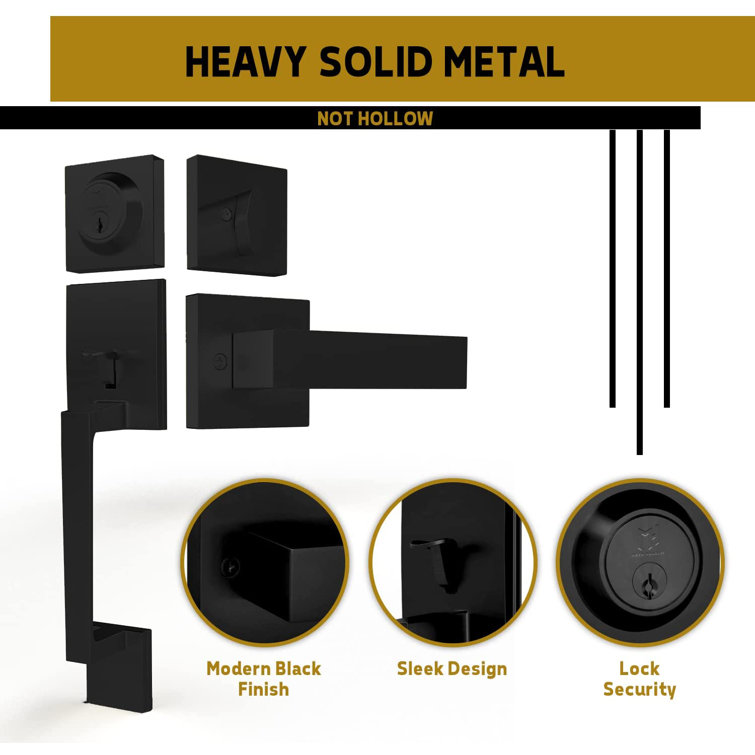 Matte Black Square Iron Door Handleset with Lever