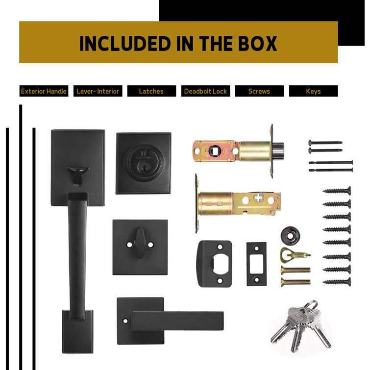 Matte Black Square Iron Door Handleset with Lever