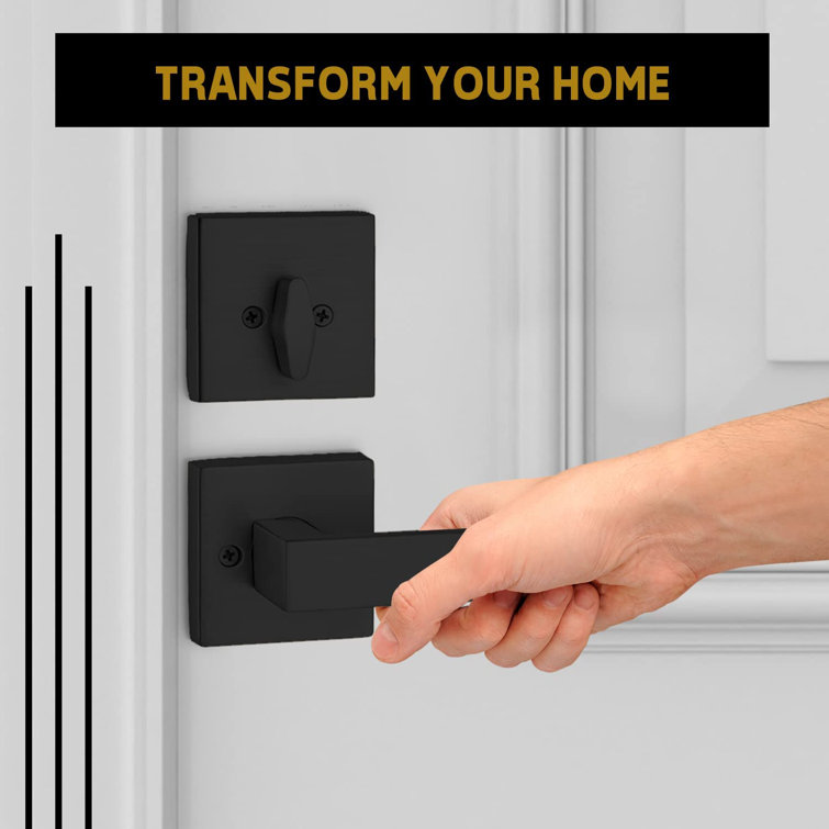 Matte Black Square Iron Door Handleset with Lever