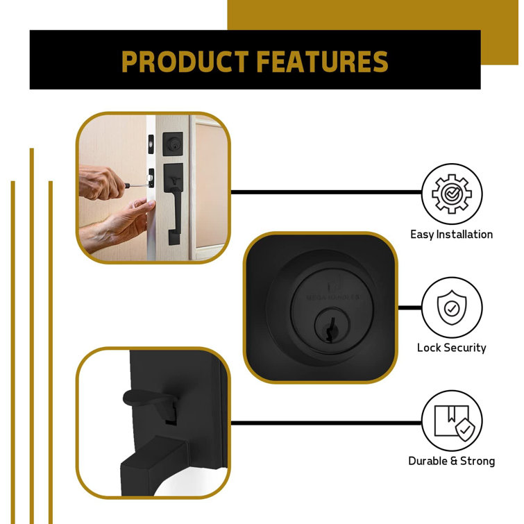 Matte Black Square Iron Door Handleset with Lever