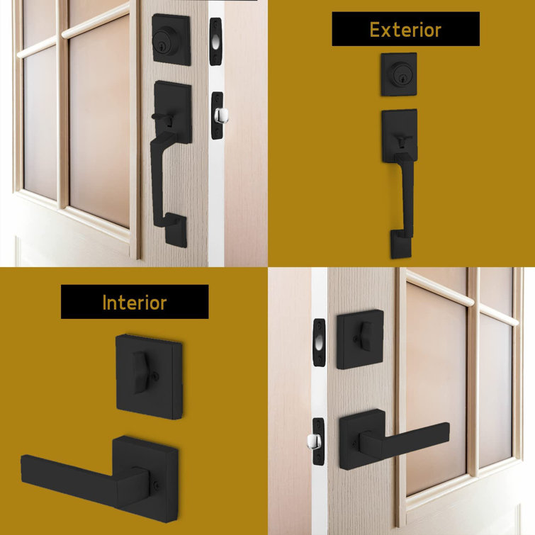 Matte Black Square Iron Door Handleset with Lever