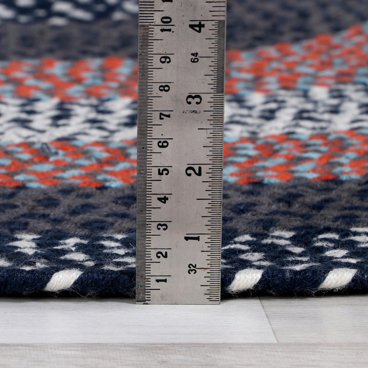 Handmade Braided Reversible Oval Rug in Blue, Easy Care Synthetic 5' x 8'
