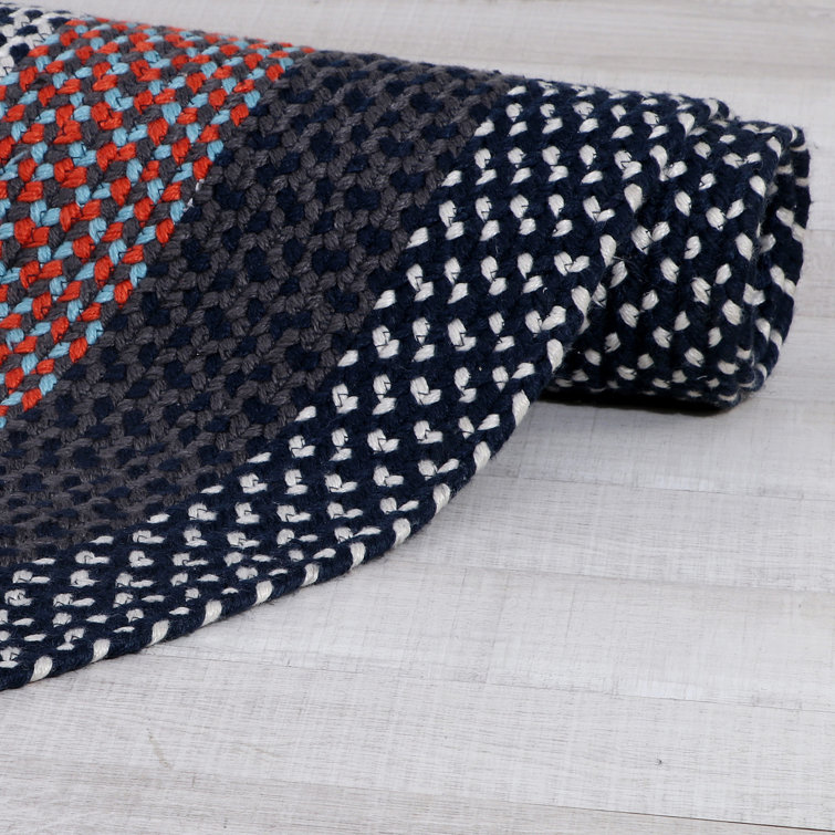 Handmade Braided Reversible Oval Rug in Blue, Easy Care Synthetic 5' x 8'