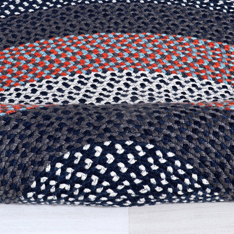 Handmade Braided Reversible Oval Rug in Blue, Easy Care Synthetic 5' x 8'