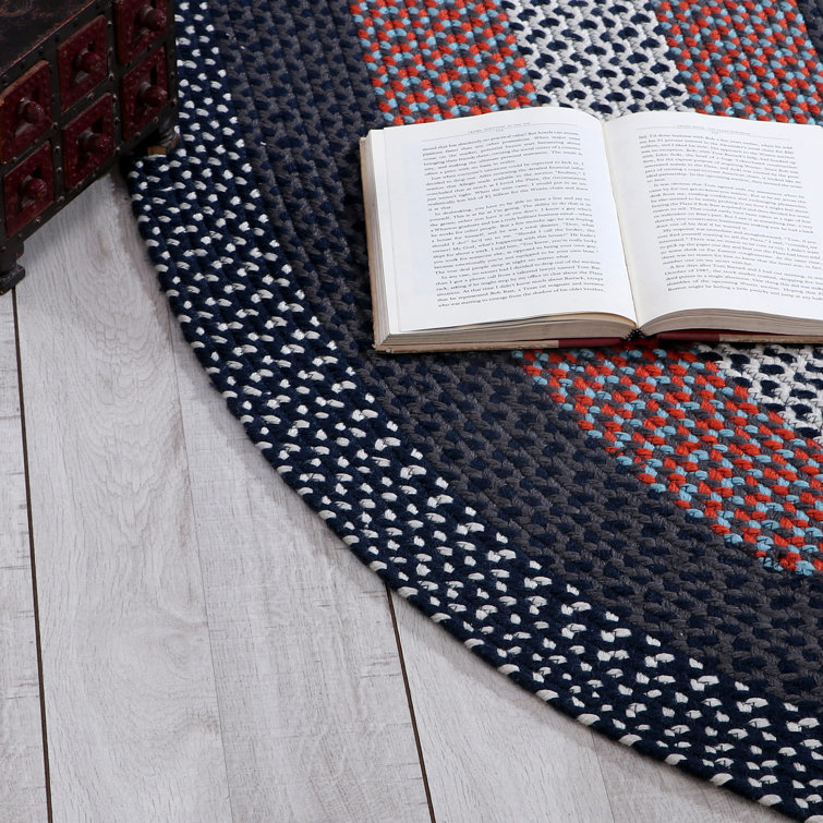 Handmade Braided Reversible Oval Rug in Blue, Easy Care Synthetic 5' x 8'