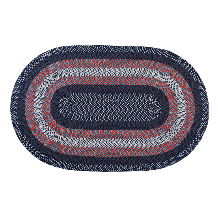 Handmade Braided Reversible Oval Rug in Blue, Easy Care Synthetic 5' x 8'