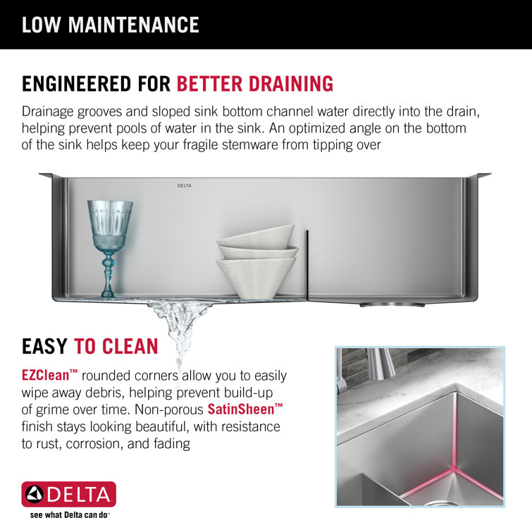 Delta Lenta 32" Satin Stainless Steel Double Bowl Undermount Kitchen Sink