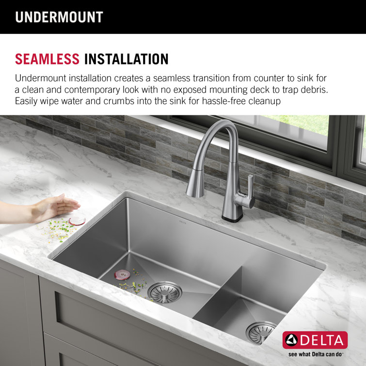 Delta Lenta 32" Satin Stainless Steel Double Bowl Undermount Kitchen Sink