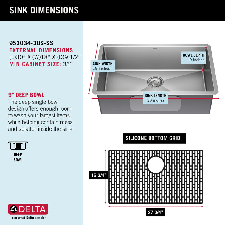 Delta 30" Stainless Steel Single Bowl Undermount Kitchen Sink