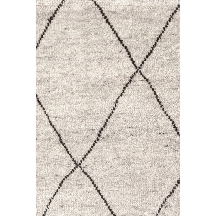 Ivory and Black Geometric Hand-Knotted Wool Blend Area Rug