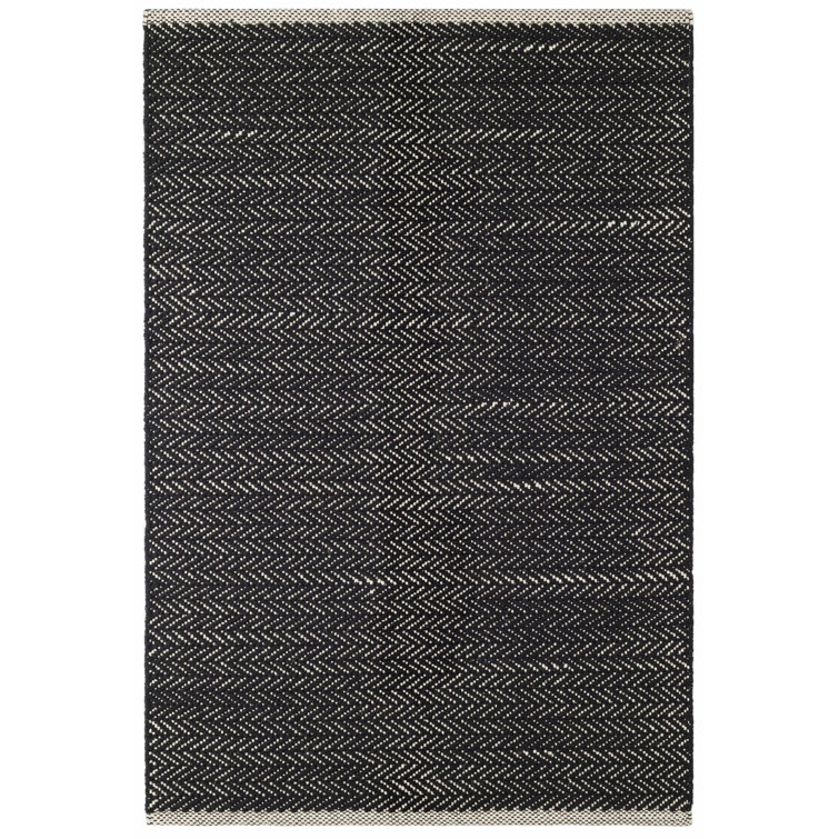 Black and White Herringbone Handwoven Cotton Rug, 6' x 9'