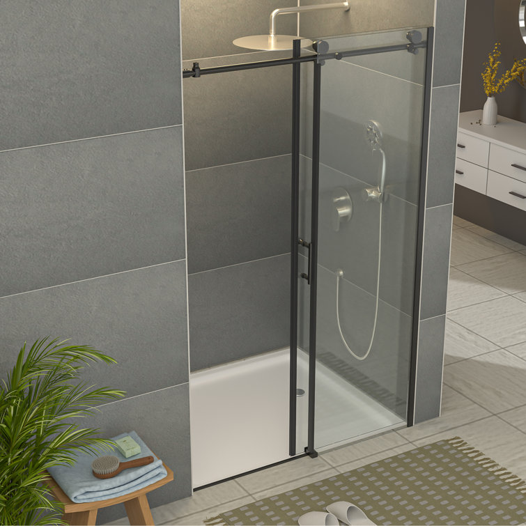 48" Matte Black Semi Frameless Sliding Shower Door