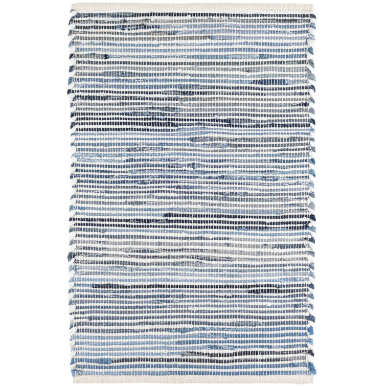 Denim Blue and White Flat Woven Cotton Runner Rug