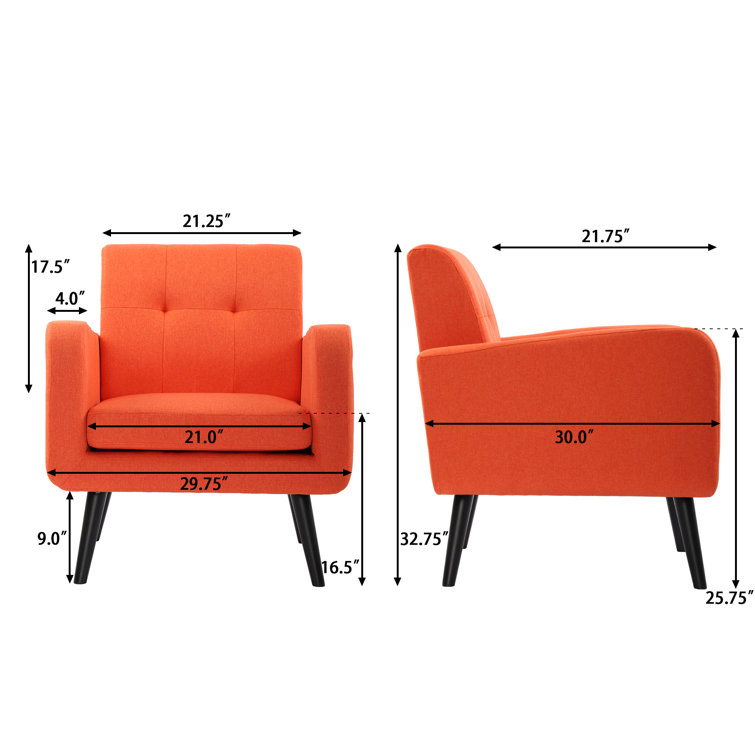 Mid-Century Modern Orange Polyester Accent Armchair with Solid Wood Legs