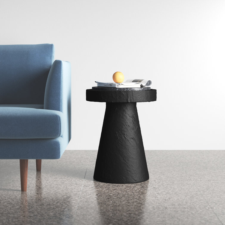 Black Round Stone Pedestal Outdoor Accent Table