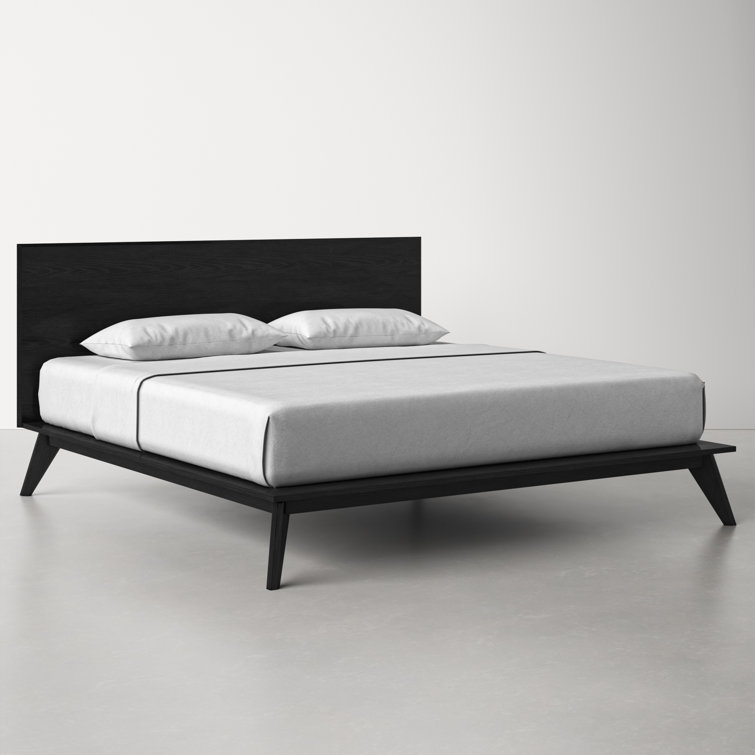 Black Oak Queen Platform Bed with Headboard and Drawer
