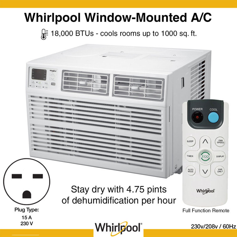 White 18000 BTU Window-Mounted Air Conditioner with Remote Control